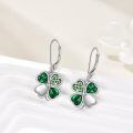 wholesale 925 Sterling Silver Green Crystal Four-Leaf Clover Leverback Earrings-0-3