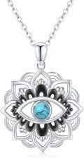 wholesale 925 Sterling Silver Turquoise Evil Eye Mandala Pendant Necklaces for Women and Girls-0-0