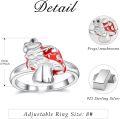 wholesale Sterling Silver Red Stone Cute Mushroom Frog Ring Adjustable Funny Jewelry Gift-0-2