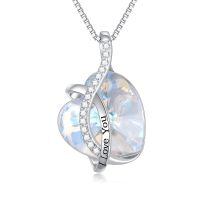 wholesale 925 Sterling Silver Heart Pendant With Red Stone And I Love You Text-E-April
