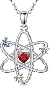wholesale 925 Sterling Silver Atom Heart Necklace with Red Crystal and Stars - Science Jewelry for Women-Atomic