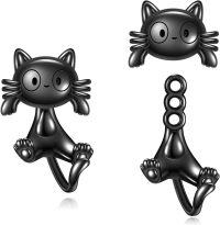 wholesale 925 Sterling Silver Hypoallergenic Cute Black Cat Stud Earrings-Black Cat