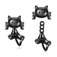 wholesale 925 Sterling Silver Cute Black Cat Ear Earring-Black Cat