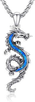 wholesale 925 Sterling Silver Turquoise Inlay Dragon Pendant Necklaces   for Men Women Valentines Day Gifts-0-6