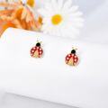wholesale 14K Gold Ladybug Stud Earrings with Cubic Zirconia and Enamel - Christmas Gift Ideas for Women-0-2