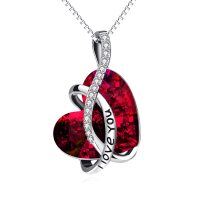 wholesale 925 Sterling Silver Heart Pendant With Red Stone And I Love You Text-C-January