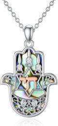 wholesale 925 Sterling Silver Abalone Shell Hamsa Hand with Star of David and Evil Eye Pendant Lucky Charm Necklace for Women & Men-0-0