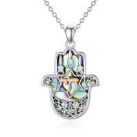 wholesale 925 Sterling Silver Hamsa Pendant With Mother Of Pearl And Rose Gold Accent Design-Chai