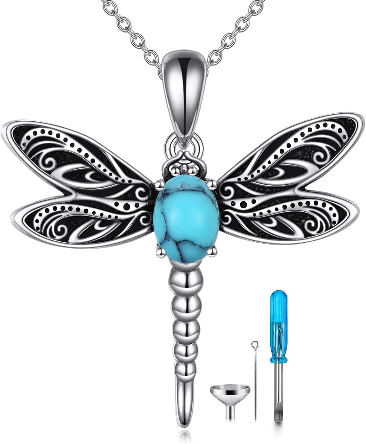 Sterling Silver Butterfly Wolf Moth Raven Dragonfly Owl Hummingbird Pendant Necklace-Dragonfly Urn