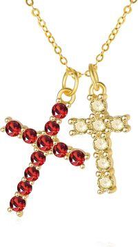 wholesale 14K Gold Sterling Silver Birthstone Double Cross Necklace for Women-01-11-Jan-Nov