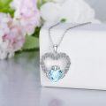 wholesale 925 Sterling Silver & Aquamarine Irish Claddagh Necklace - March Birthstone Heart Pendant 20mm, 18+2 Extender Chain, Gift for Her-0-1