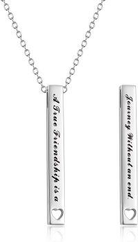 wholesale 925 Sterling Silver Inspirational Friendship Quote Bar Pendant Necklace for Women-A True Friendship is a Journey Without an end-Silver