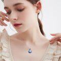 wholesale 925 Sterling Silver Blue Enamel Peace Sign & Ocean Wave Whale Tail Pendant Necklace for Women-0-3