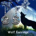 wholesale 925 Sterling Silver Crescent Moon Howling Wolf Earrings-0-3