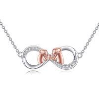 wholesale 925 Sterling Silver Infinity Elephant Necklace Rose Gold Plated Cubic Zirconia Heart Pendant-Silver-Animal Elephant