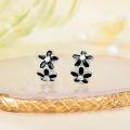 wholesale 925 Sterling Silver Black Enamel Flower Studs with CZ Cartilage Leverback Earring Set for Women Girls Gift-0-3