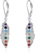 wholesale 925 Sterling Silver Rainbow Feather Chakra Cloud Star Drop Earrings-0-0