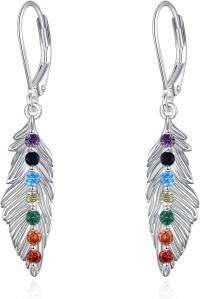 wholesale 925 Sterling Silver Rainbow Feather Chakra Cloud Star Drop Earrings-B-Feather