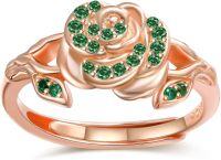 wholesale Sterling Silver Rose Gold Birthstone Adjustable Ring for Women-05 May - Emerald