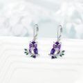 wholesale 925 Sterling Silver Purple Enamel Owl Drop Earrings for Women-0-4