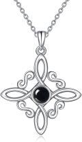 wholesale 14K Gold Black Onyx Obsidian Witch's Knot Pendant Necklace-0-0