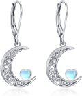 wholesale 925 Sterling Silver Moon & Heart Design Moss Agate Drop Earrings for Women - Hypoallergenic  Set-0-0