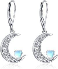 wholesale 925 Sterling Silver Moon & Heart Design Moss Agate Drop Earrings for Women - Hypoallergenic  Set-Heart