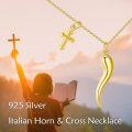wholesale 925 Sterling Silver Italian Horn Charm Cross Pendant Necklace for Women Protection Amulet Jewelry Mothers Day Gifts-0-1