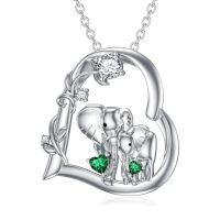 wholesale 925 Sterling Silver Moissanite Birthstone Elephant Family Mom Necklace 18+2 Chain-May-Emerald