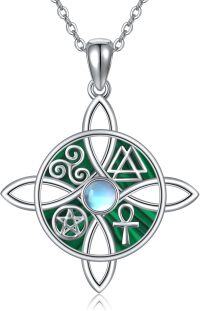 wholesale Sterling Silver Celtic Cross Witches Knot Pendant Necklace Amulet Gift-A-Moonstone&Malachite-A-Moonstone&Malachite