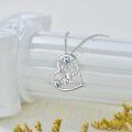wholesale 925 Sterling Silver Heart-Shaped Sloth Pendant Necklace with Blue Crystal Stars and Leaves - Gifts for Her-0-2