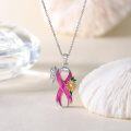wholesale 925 Sterling Silver Pink Ribbon Butterfly Dragonfly Daisy Flower Pendant Necklace for Breast Cancer Awareness Survivors Gift-0-1