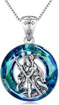 wholesale 925 Sterling Silver Round Blue Crystal Saint Christopher Catholic Protection Pendant Necklace-0-0