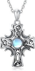 wholesale 925 Sterling Silver Celtic Moonstone Cross Compass Claddagh Triskele Pendant Necklace-0-0