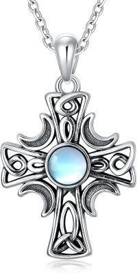 wholesale 925 Sterling Silver Celtic Moonstone Cross Compass Claddagh Triskele Pendant Necklace-Cross