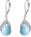 wholesale 925 Sterling Silver Blue Larimar Stone Drop Earring with White Crystal Accents-0-0