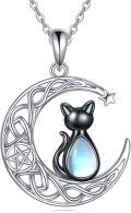 wholesale 925 Sterling Silver Cat in the Moon Pendant with Rainbow Moonstone and Star Charm Necklace for Women Girls-0-0
