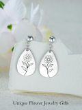 wholesale Sterling Silver Floral Teardrop Earrings w Birth Flower Engraved Gift for Women-0-44