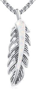 wholesale 925 Sterling Silver White Fire Opal Feather Pendant Necklace for Women Girls Native American Style s 45cm Chain Length-0-0