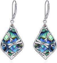 wholesale 925 Sterling Silver Abalone Shell Dragonfly Teardrop Dangle Earrings-Dragonfly