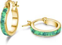 wholesale 925 Sterling Silver Green Fire Opal Huggie Hoop Earrings for Women-Green Opal Gold