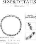 wholesale Sterling Silver 5mm Rope Link Chain Bracelet for Men 7 8 9 Inch w Lobster Clasp-0-2