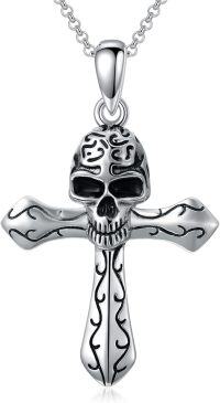 wholesale 925 Sterling Silver Cross Pendant Necklaces with Skull and Bones Charm s for Men/Women-35