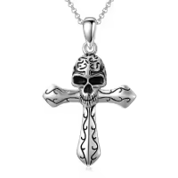 wholesale 925 Sterling Silver Cross Pendant Necklaces Wholesale with Skull and Bones Charm s for Men/Women-35