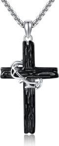 wholesale 925 Sterling Silver Black Crucifix with Anchor Pendant Chain Necklace for Men-0-0