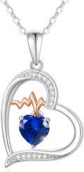 wholesale Sterling Silver Gemstone Love Heart Birthstone Necklace with Heartbeat Pendant for Women Gift for Mother Wife Girlfriend-0-0