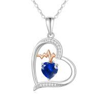 wholesale 925 Sterling Silver Heart Pendant With Peridot And Rose Gold Ecg Design-09-Sep-Sapphire