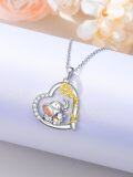 wholesale 925 Sterling Silver Heart-Shaped Elephant Family Pendant Necklace for Women's Gifts-0-1
