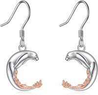 wholesale 925 Sterling Silver Seal Moon Fish Drop Earrings Leverback s for Women Girls-Otter