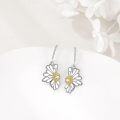 wholesale 925 Sterling Silver Daisy Flower Drop Earrings with Cubic Zirconia and Gold Accents for Women-0-2